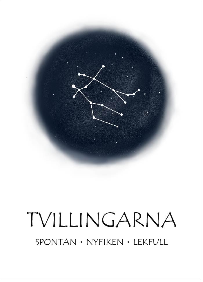 Stjärntecken rund natthimmel Tvillingarna - Svensk text