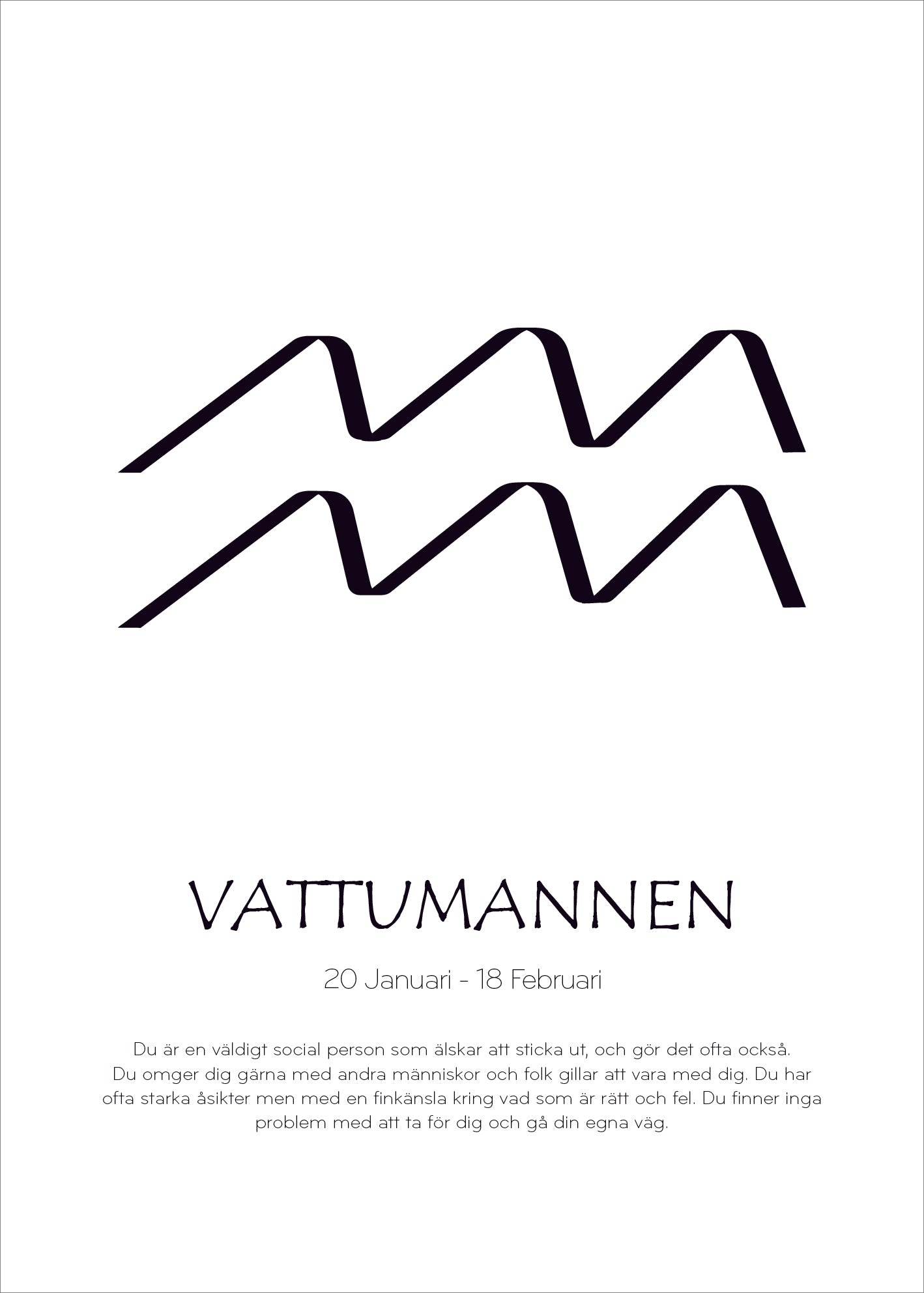 Stjärntecken symbol vit bakgrund Vattumannen - Svensk text