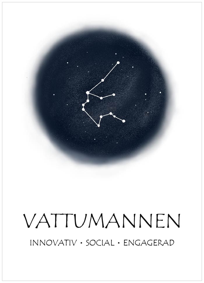 Stjärntecken rund natthimmel Vattumannen - Svensk text