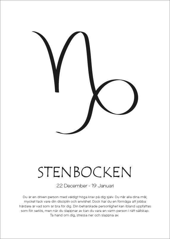 Stjärntecken symbol vit bakgrund Stenbocken - Svensk text