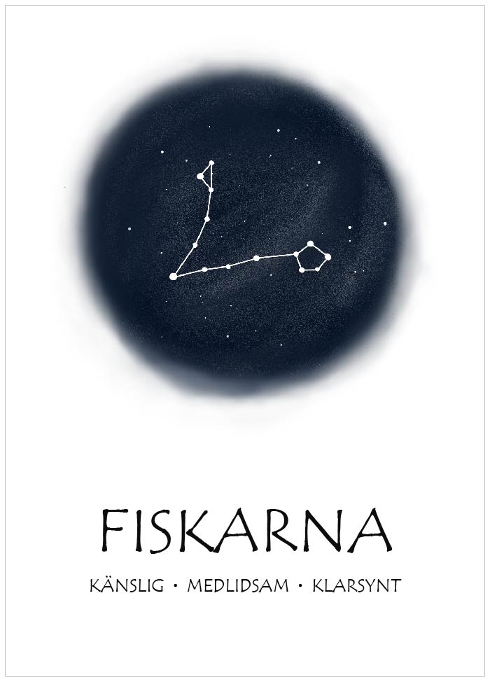 Stjärntecken rund natthimmel Fiskarna - Svensk text