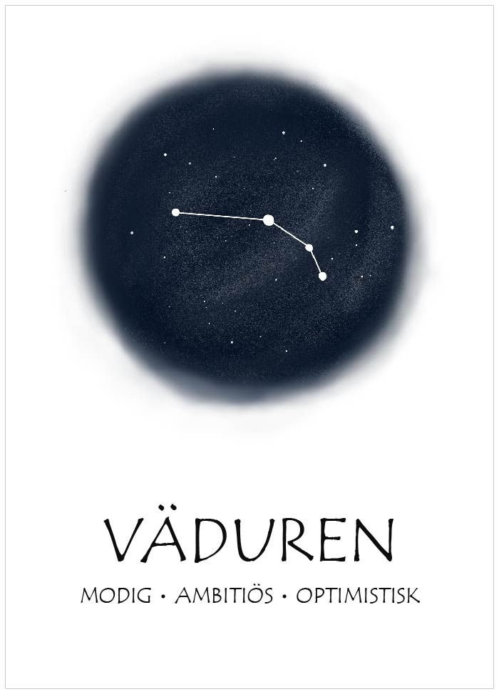 Stjärntecken rund natthimmel Väduren - Svensk text