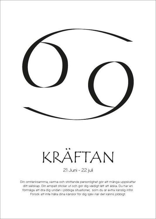 Stjärntecken symbol vit bakgrund Kräftan - Svensk text