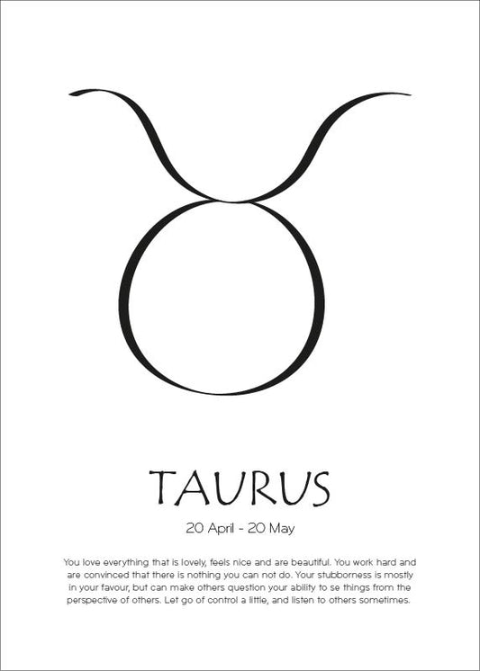 Zodiac  sign symbole white backgroud Taurus - English text