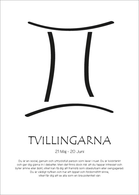 Stjärntecken symbol vit bakgrund Tvillingarna - Svensk text
